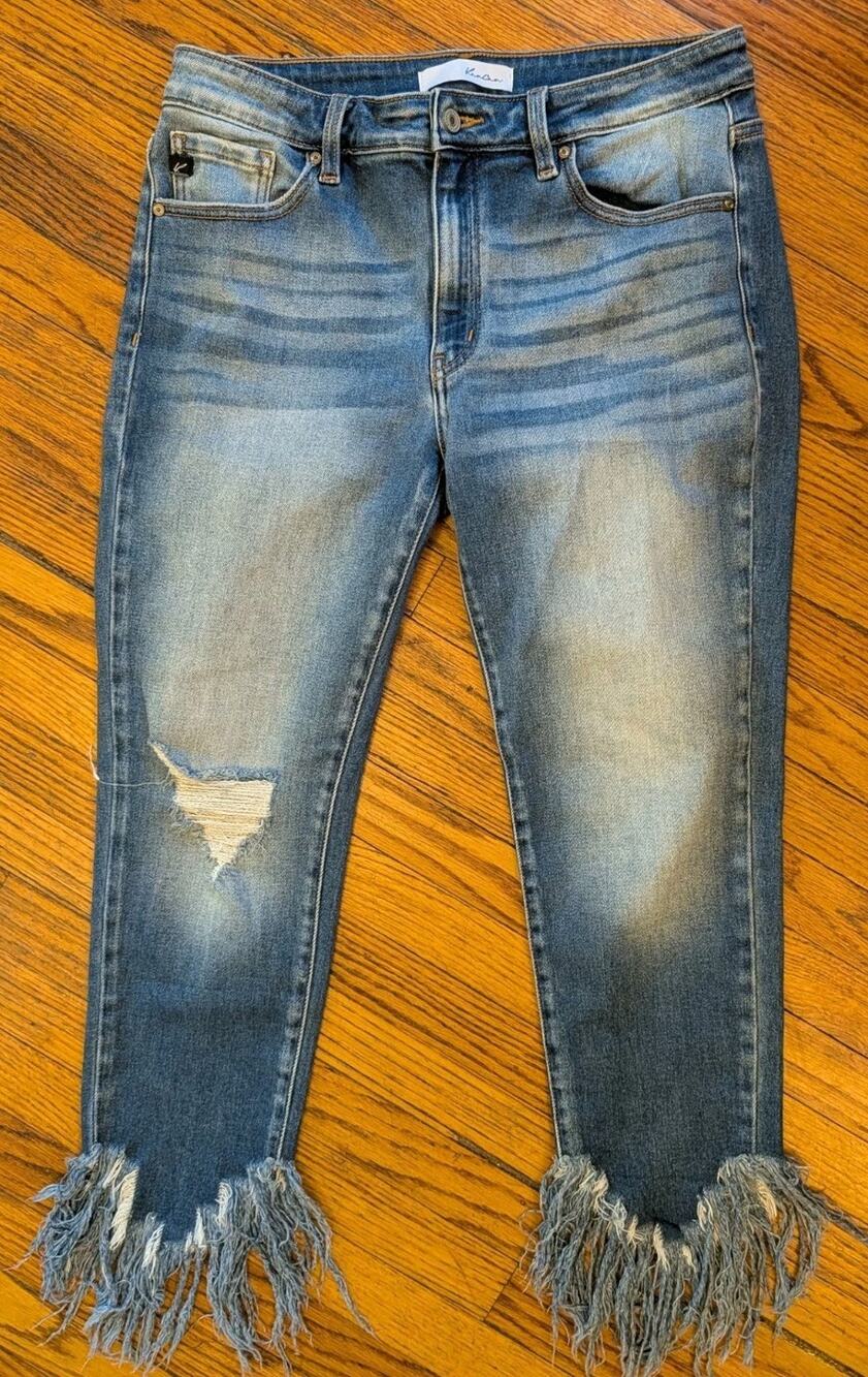 Kancan Dalton Mid Rise Fringe Ankle Skinny Jeans Frayed Women's 13/30 Stretch